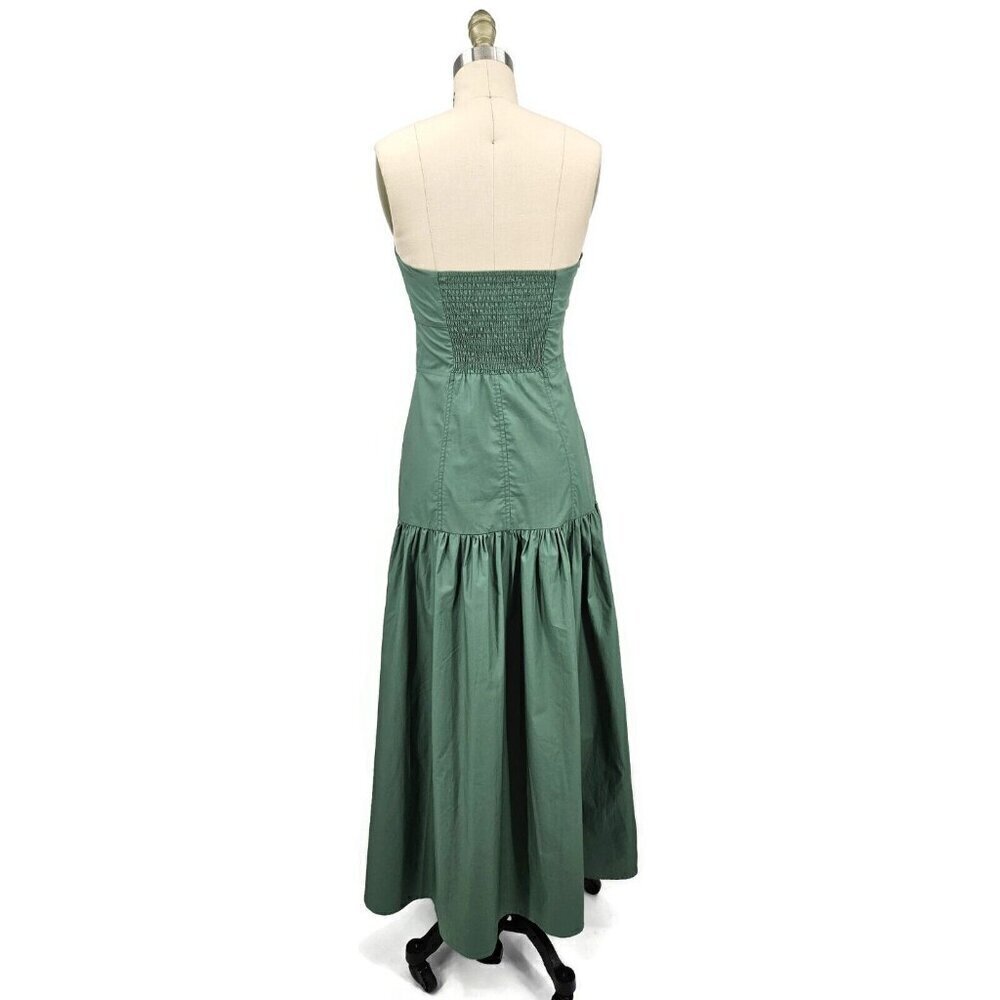 New Ancosti Strapless Maxi Dress Womens Medium Green Cotton Drop Waist - Picture 6 of 11